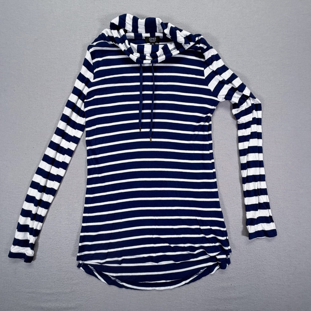 Jones New York Hoodie Women S Indigo White New Striped Cowl Neck Long Sleeve Top
